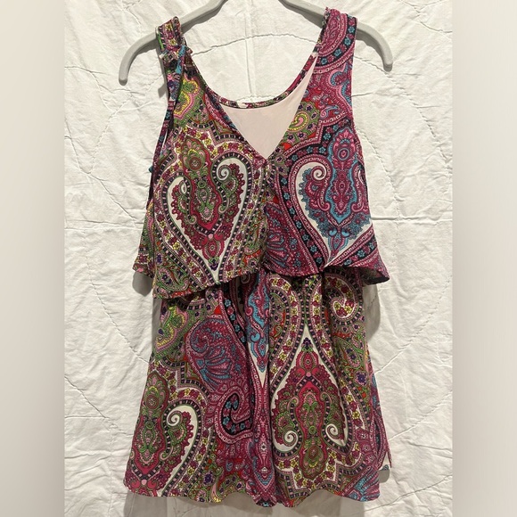 Truly Me Paisley Multicolor Tie Back Lined Romper, Girls Sz 12 - Picture 4 of 10